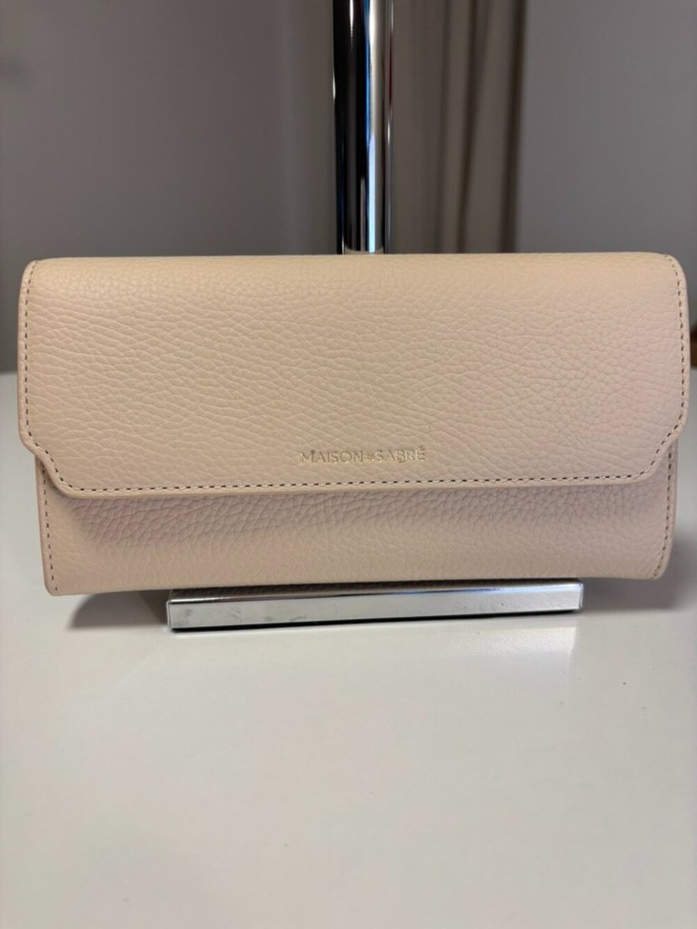 Maison de Sabré Long Flap Wallet in Sandstone & Saharan Fuchsia ECU